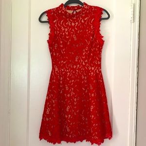 Red and cream lace cocktail dress